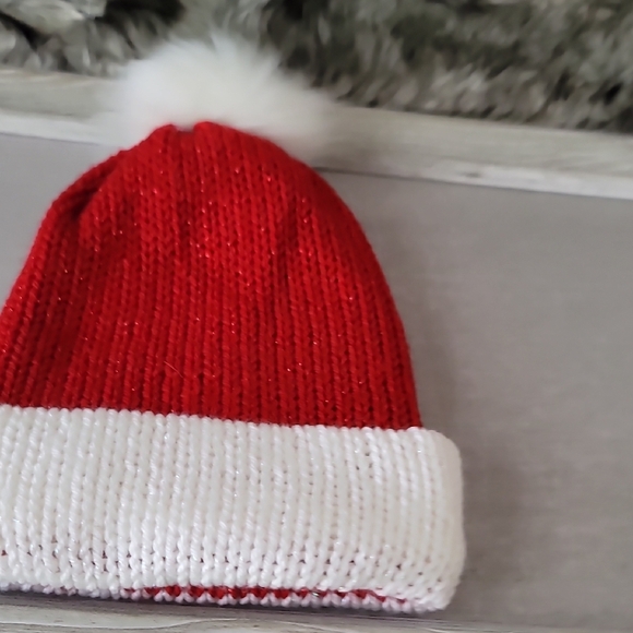 Red and White Knit Beanie with Pom Pom - Picture 5 of 8